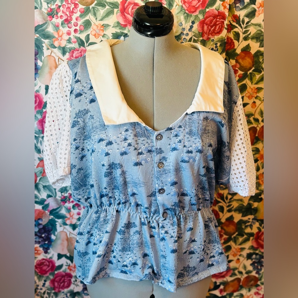 Blue Peplum, Blouse, size 3X